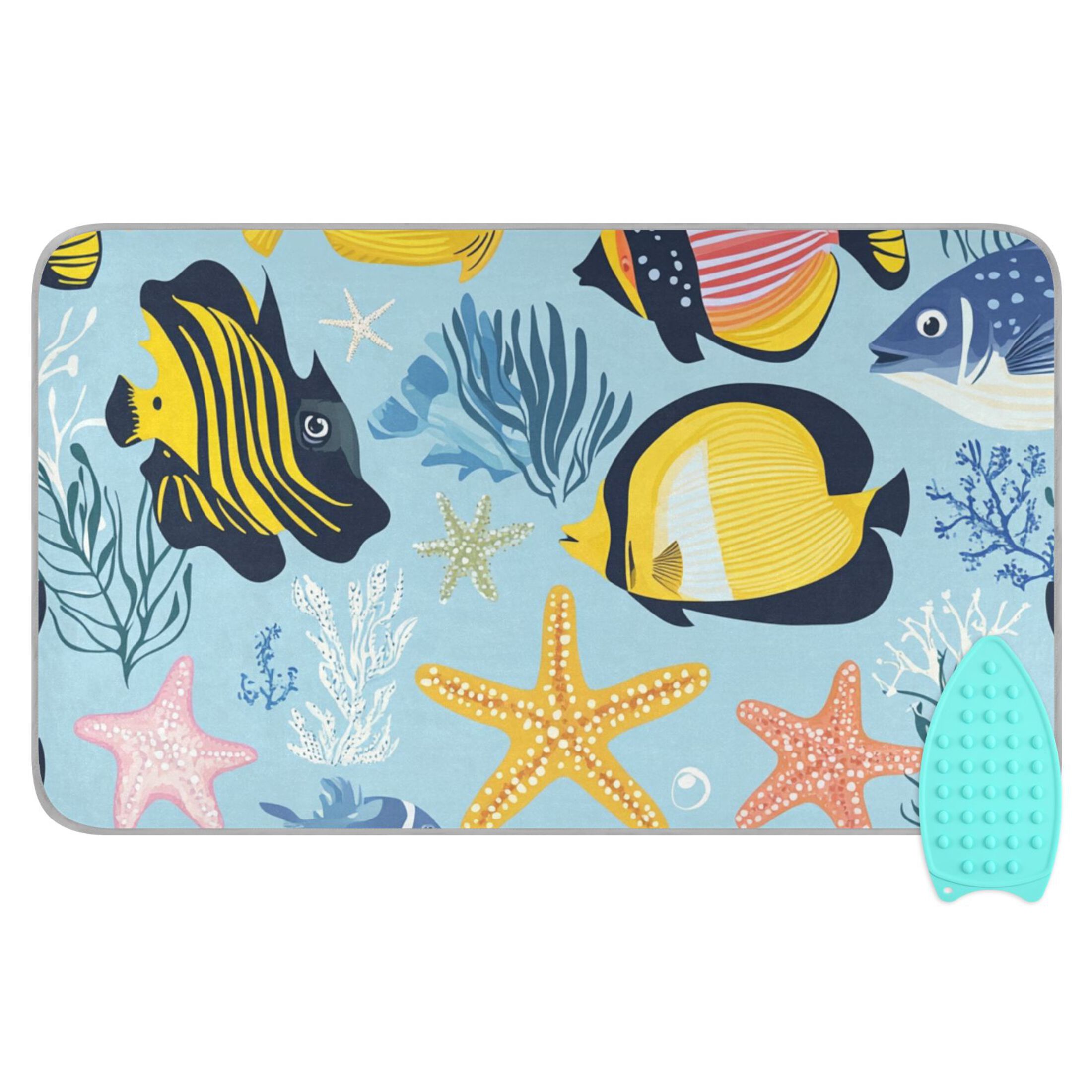 Colorful Fishes Leaves Starfishes Ironing Mat Blanket Portable Travel Ironing Pad Heat Resistant Pad 47.2" x 27.6”