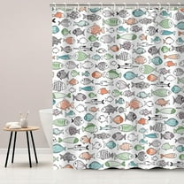 Colorful Fishes Shower Curtain, Kids Shower Curtains Set with 12 Hooks, Waterproof Shower Curtain for Bathroom, 72 x 72 Inch, Cartoon Fun Fishes Ocean Animals Bath Curtains