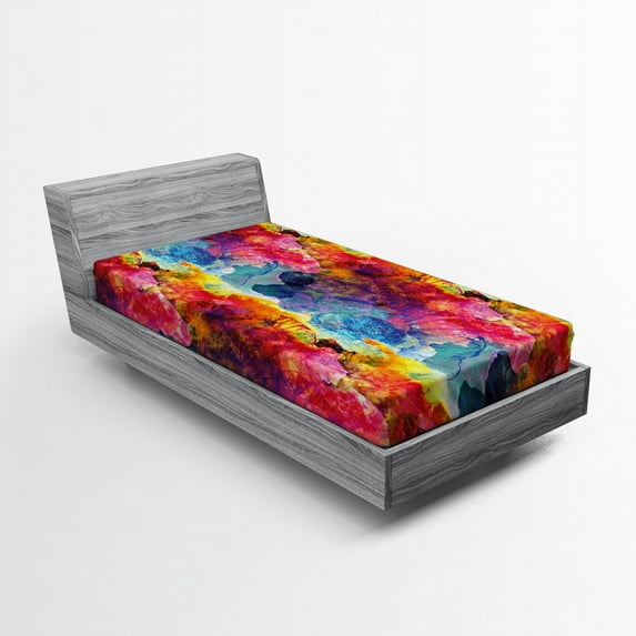 Ambesonne Colorful Fitted Sheet, Seamless Abstract Art, Twin Size, Multicolor