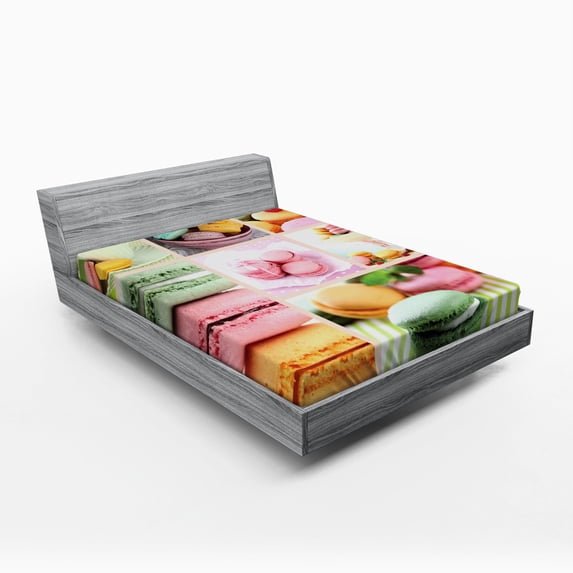 Ambesonne Colorful Fitted Sheet, French Macaroon Coffee, Full Size, Multicolor