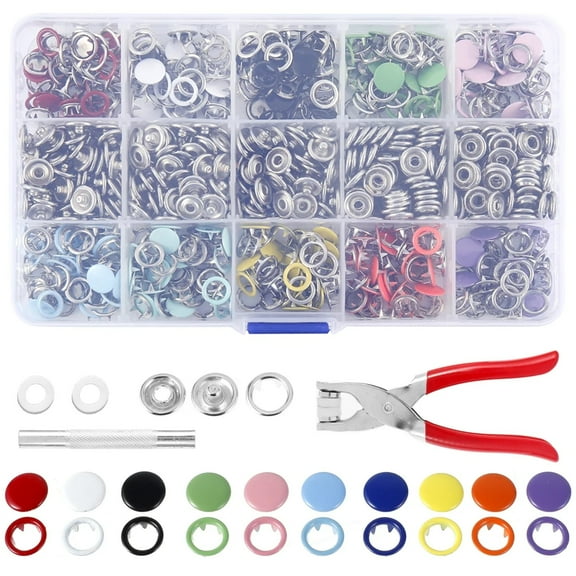 Colorful Five Claw Buckle Box With 10 Color Matching Installation Tool Button, 200 Sets Of 10 Color Five Claw Buckles Set (Hollow 100 Sets, Solid 100 Sets) Buttons, White