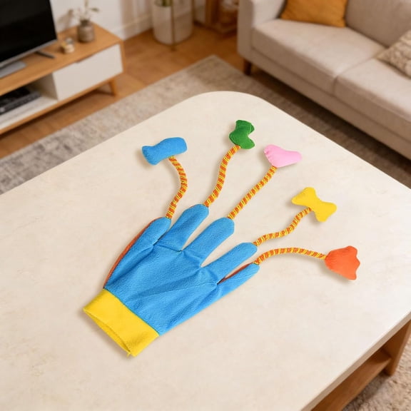 Colorful Five-Fingers Cat Teaser Glove Toy, Portable Interactive Plush Toy with Hanging Soft Attachments, Teaser Glove for Indoor Cat Play, Exercise, Bonding and Training (Blue)