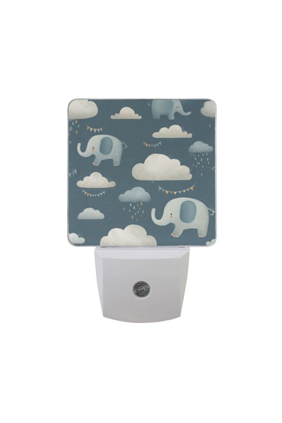 Colorful Flags Clouds with Rain Cute Elephants LED Night Light Sensor Lamp Plug-in Adjustable Brightness 2 Pack