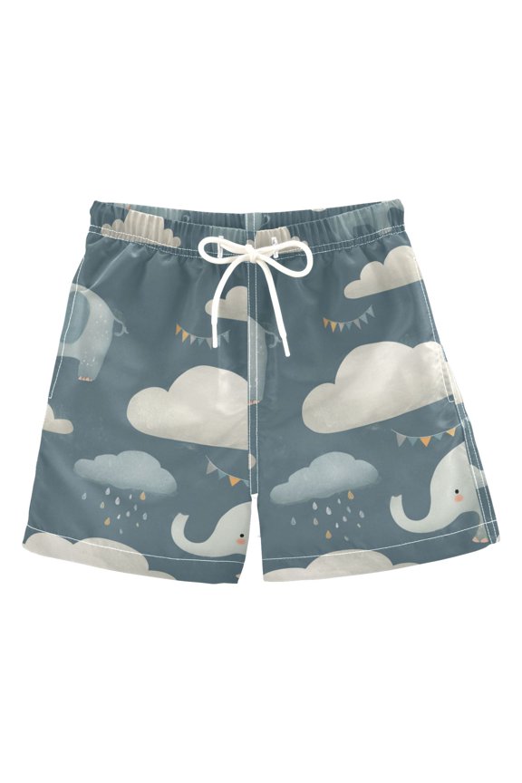 Colorful Flags Clouds with Rain Cute Elephants Swim Trunks Board Shorts Beach Pants Bathing Bottoms XS