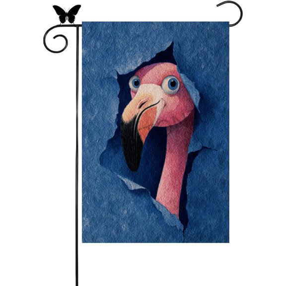 Colorful Flamingo Double Sided Small Linen Garden House Flag 12x18 Inch Winter Holiday Yard Lawn Decoration Blue