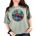 thumbnail image 1 of Colorful Flamingo T Shirt, Flamingo Art Tee, Vibrant Bird Graphic Shirt, Summer Beachwear, Unique Animal Design Shirt, Gift for Her, Moss Comfort Colors T-Shirt, Large, 1 of 1