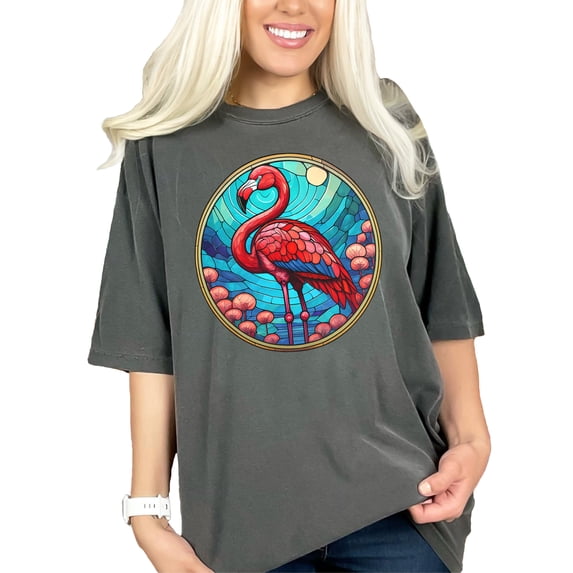 Colorful Flamingo T Shirt, Flamingo Art Tee, Vibrant Bird Graphic Shirt, Summer Beachwear, Unique Animal Design Shirt, Gift for Her, Pepper Comfort Colors T-Shirt, Small