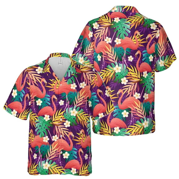 Colorful Flamingo Tropical Jungle Leaves Flowers Hawaiian Shirt S-5XL