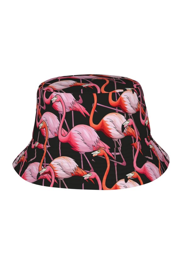 Colorful Flamingos Pink Animal Bucket Hat, Packable Fisherman Sun Cap, Foldable UV Protection for Fishing Beach Hiking Camping