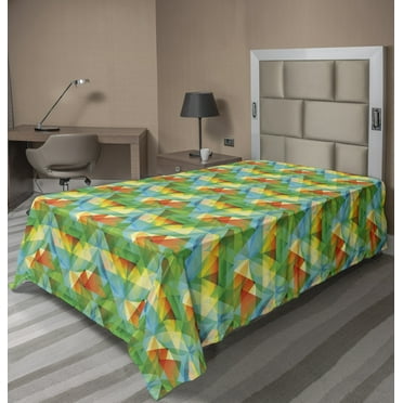 Colorful Flat Sheet, Geometrical Composition with Double Tetrahedrons in Lively Colors, Soft Comfortable Top Sheet Decorative Bedding 1 Piece, 6 Sizes, Multicolor, by Ambesonne