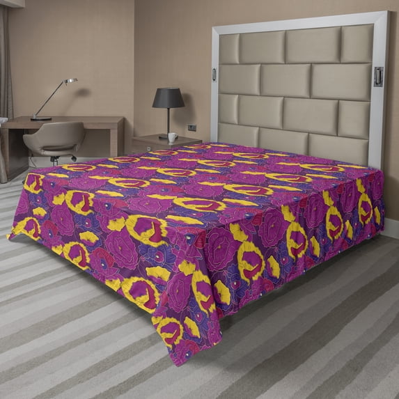 Ambesonne Colorful Flat Sheet, Poppy Meadow, Queen Size, Multicolor