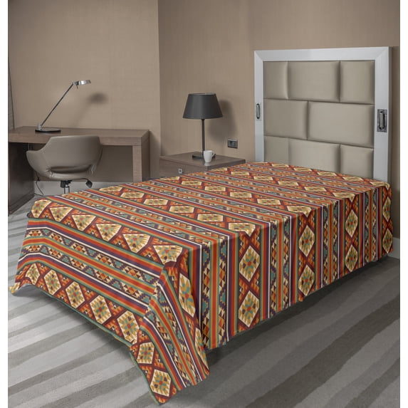 Ambesonne Colorful Flat Sheet, Folkloric Hispanic Motifs, TwinXL Size, Multicolor