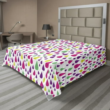 Colorful Flat Sheet, Rainbow Inspired Colors of Various Raindrop Shapes on White Background Pattern, Soft Comfortable Top Sheet Decorative Bedding 1 Piece, 6 Sizes, Multicolor, by Ambesonne
