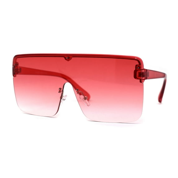 Colorful Flat Top Half Rim Large Shield 80s Plastic Sunglasses Red