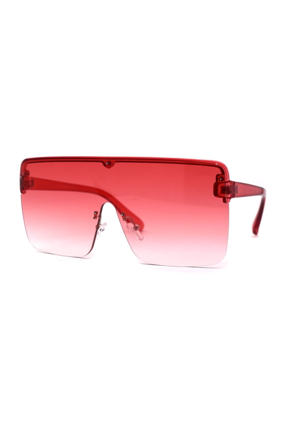 Colorful Flat Top Half Rim Large Shield 80s Plastic Sunglasses Red
