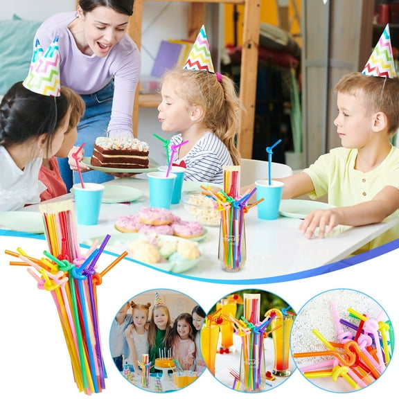 Colorful Flexible Bendable Plastic Drinking Straws for Kids | Food Grade Safe | 100 Pack | Striped Design for Parties, School, and Home Use