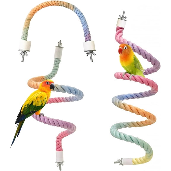 Colorful Flexible Bird Rope Perch for Small & Medium Parrots - Bendable Cotton Rope Parrot Perch Set, Perches for Cage, Parakeet, Cockatiel, Lovebird Bird Accessories