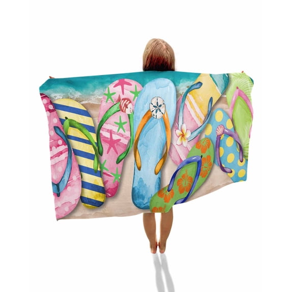 Colorful Flip Flops Beach Towels Oversized Super Absorbent, Summer Blue Beach Ocean Lightweight Bath Towel Quick Dry Sets For Bathroom/Pool/Rv Camping/Beach Play/Gym Room/Picnic 23"x47"