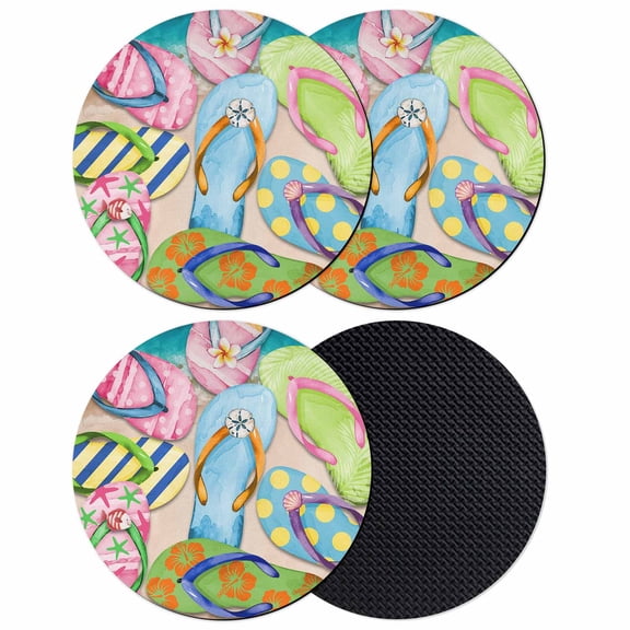 Colorful Flip Flops Coasters Set of 4, Soft Absorbent Coasters for Drinks, Summer Blue Beach Ocean Non-Slip Cup Coaster Mat with Rubber Bottom for Home Kitchen Desk Coffee Bar Table Decor 4"