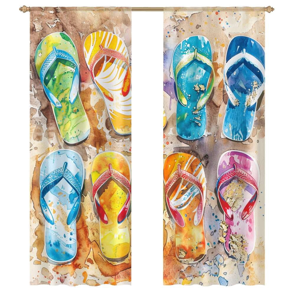 Photo inspiration: Luxury High Rise Flop Pots Spotlights And Movie Curtains In Reference: Colorful Flip Flops On Beach Modern Tulle Window Curtains For