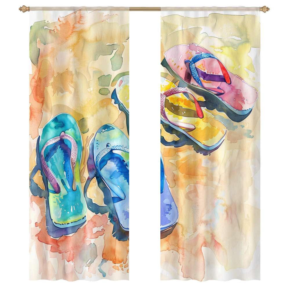 Curated visual reference: Fresh Look at Colorful Flip Flops On Beach Modern Tulle Window Curtains For