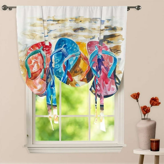 Colorful Flip Flops On Beach Window Curtain for Living Room Roman Curtain Kitchen Tie-up Curtains Adjustable Drapes