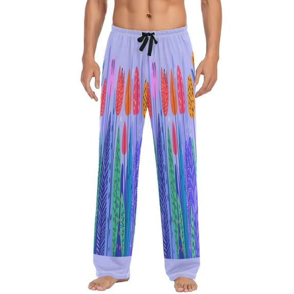 Colorful Flora Men's Lightweight Pajama Bottoms Stretch Elastic Waist Side Pockets Spring Fall