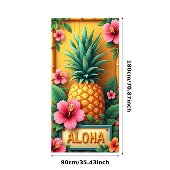 Colorful Floral Aloha Tropical Banner Decorative Hibiscus Pineapple Design for Luau Party Beach Celebration Summer Events