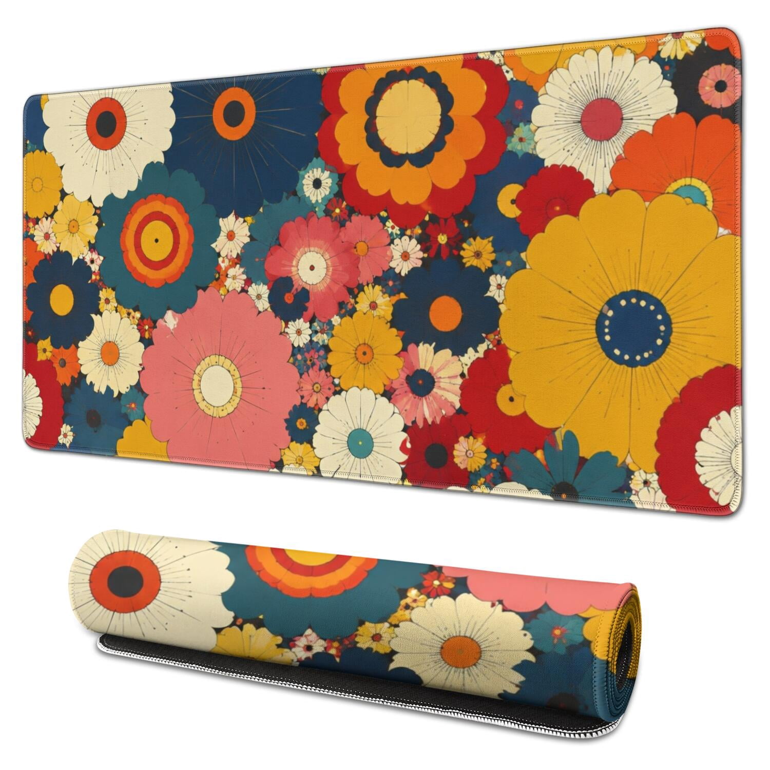 Colorful Floral Art Print Large Mouse Pad, Keyboard & Mouse Desk Mat ...