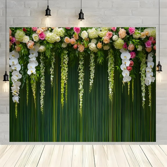 Colorful Floral Backdrop Artificial Flower Green Leaf Decorations Pink White Blooms Wedding Photography Background Wedding Bridal Shower Birthday Party Decoration Banner Photo Prop