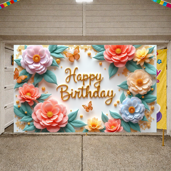 Colorful Floral Banner Butterfly Decoration Spring Theme for Birthday Party Kids Celebration Event