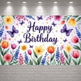 thumbnail image 1 of Colorful Floral Banner Butterfly Pattern Floral Birthday Display Spring Style Vibrant Flowers Butterfly Birthday Backdrop for Birthday Party Kids Celebration Indoor Decoration, 1 of 9