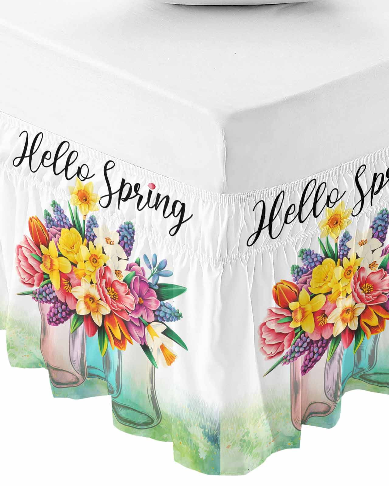 Colorful Floral Bed Skirt King Size 18 Inch Drop, Wrap Around Bed ...