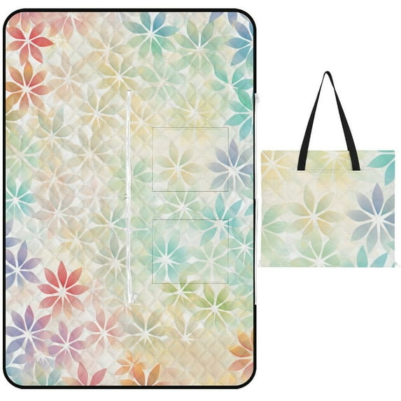 Colorful Floral Bohemia Outdoor Picnic Blanket, Foldable Waterproof Beach Mat, Portable Beach Blanket for Beach Camping, Hiking, Family Concerts