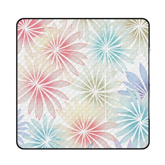 Colorful Floral Bohemia Picnic Blanket Waterproof Outdoor Beach Blanket Hand-held Pad Suitable for Travel, Camping, Beach, Family Gatherings