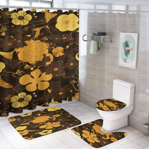 Colorful Floral Bohemia Shower Curtain Sets with Non-Slip Rug, Toilet Lid Cover And Bath Mat，Shower Curtain Sets with 12 Hooks, Shower Curtain for Bathroom Set Decor