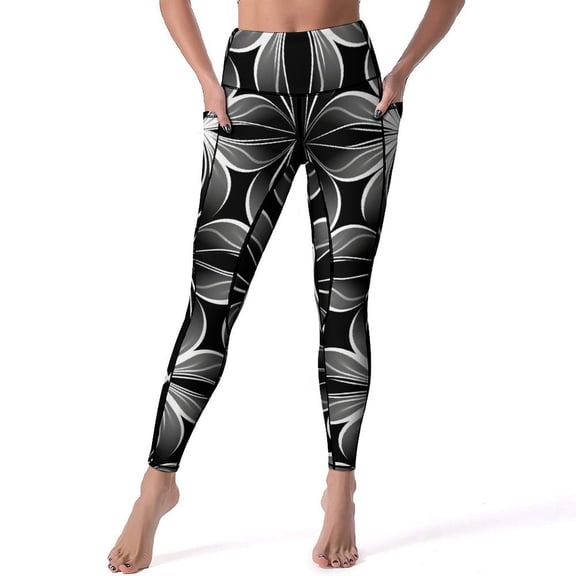 Colorful Floral Bohemia Women's High Waisted Yoga Pants with Pockets, Tummy Control Non See Through Workout Athletic Running Leggings