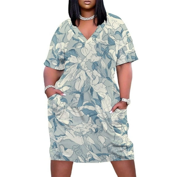Colorful Floral Bohemia Women's Loose Short Sleeve Dress Casual Summer Plus Size Long Dresses with Pockets