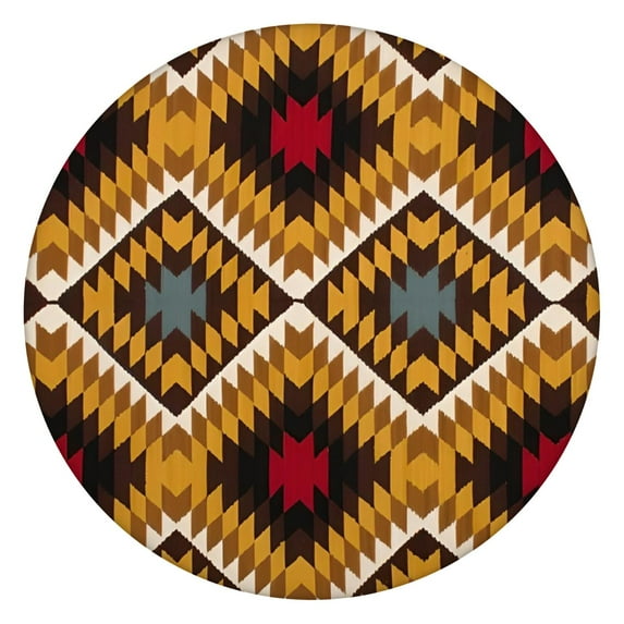 Colorful Floral Bohemian Table Cover with Elastic Edge - Stretchable Round Tablecloth for Kitchen - Fits 52-56 Inch