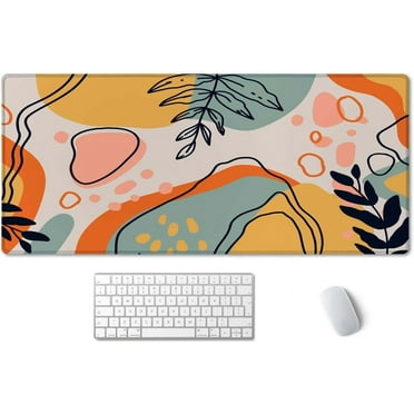 Colorful Floral Boho Desk Mat, Abstract Desk Mat, Extended Mouse Pad, Extra Large Desk Mat, Large Mouse Pad Non-Slip Water-Resistant Rubber Base Computer Keyboard Mouse Mat, 35.5 x 15.7-inch