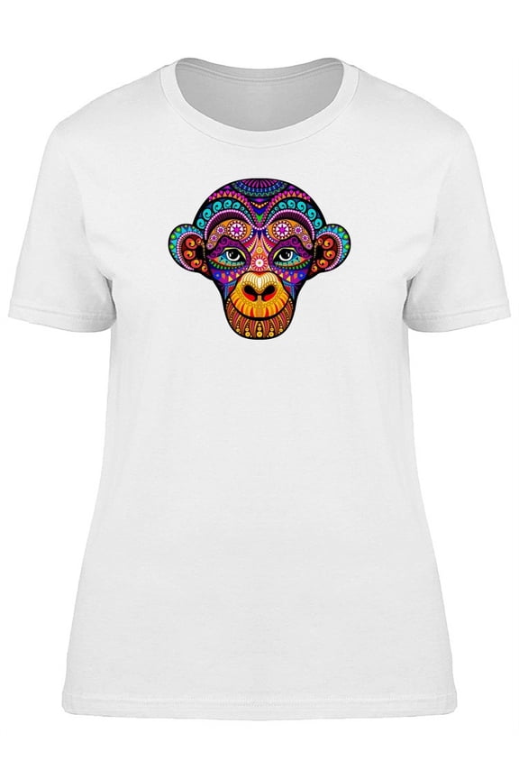 Colorful Floral Boho Monkey Head T-Shirt Women -Image by Shutterstock, Female Medium