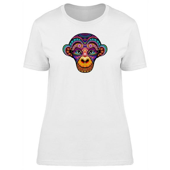 Colorful Floral Boho Monkey Head T-Shirt Women -Image by Shutterstock, Female XX-Large