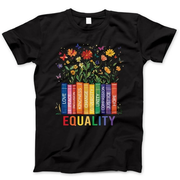 Colorful Floral Book Stack T-Shirt – Rainbow Book Lover Graphic Tee with Uplifting Design, Unisex Casual Reading Shirt