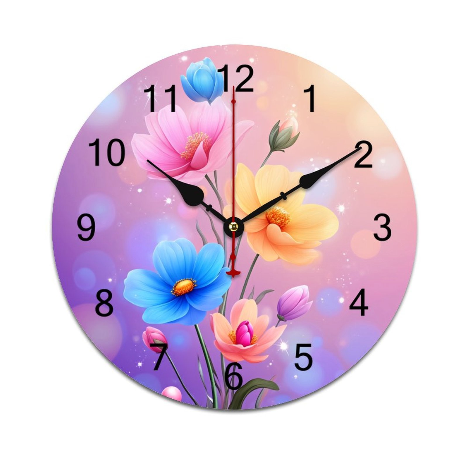 Colorful Floral Bouquet-1 Time Decorative Wall Clocks Round Large Wall ...
