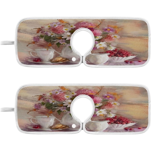 Colorful Floral Bouquet Sink Splash Guard for Faucet 2 Packs Faucet Absorbent Mats, Oil Painting Flower Faucet Handle Drip Catcher Quickly Drying Mat for Kitchen Counter Bathroom RV, 14.9"x5.5"