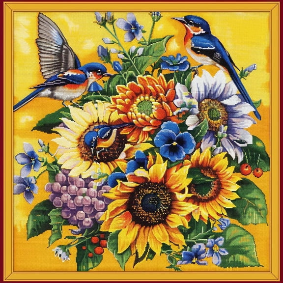Colorful Floral Bouquet Sunflowers DIY 11CT Stamped Cross Stitch Kits for Beginners Easy Needlepoint Embroidery Counted Cross Stitch Art Craft for Wall Decoration 20x20inch(3)
