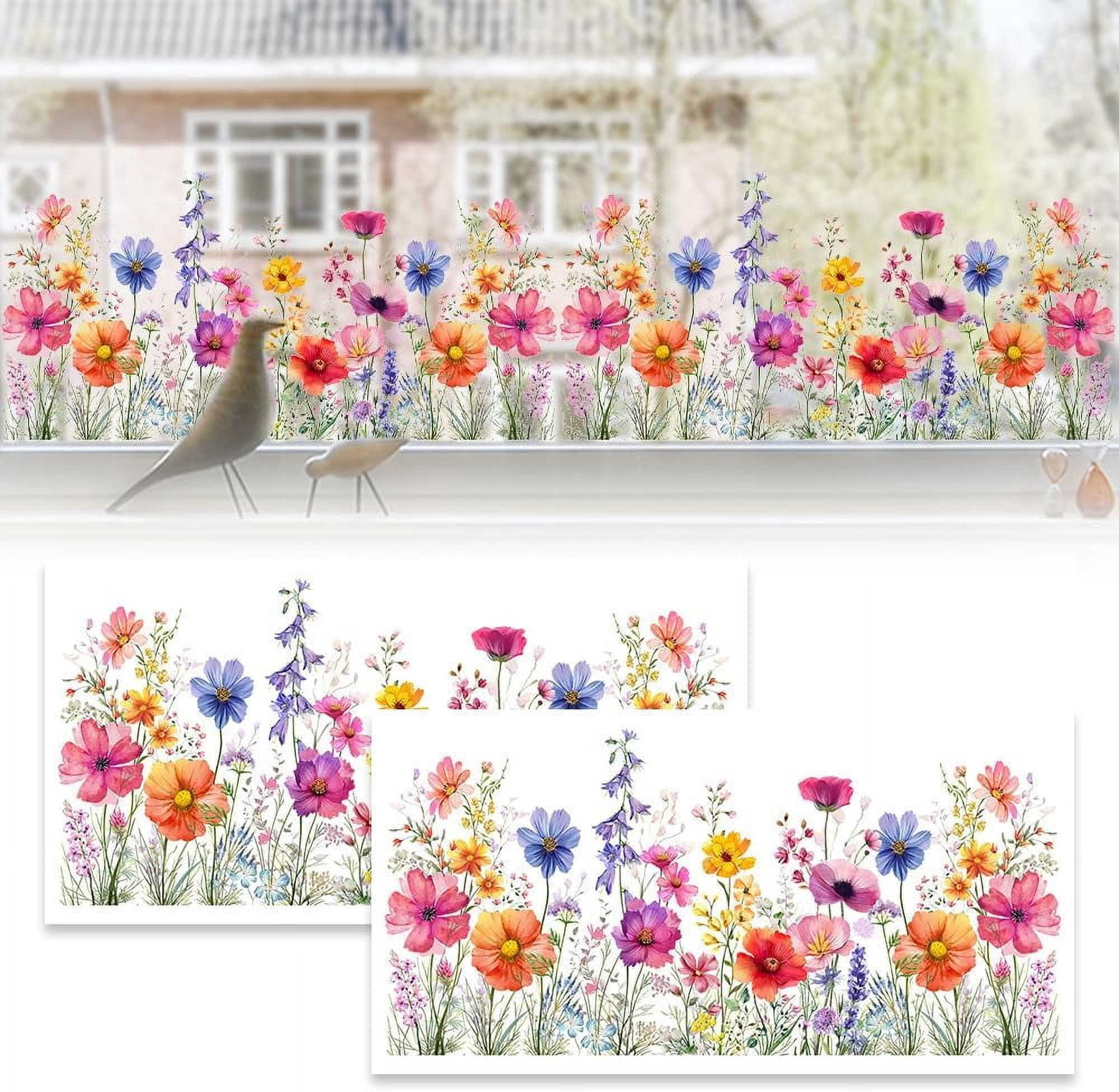 Window Sticker Removeable Colorful Floral Bouquet Window Sticker, 2025 Floral Pattern Window ...