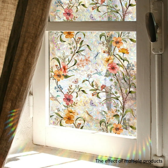 Colorful Floral Bouquet Window Sticker,Floral Window Film,Stained Glass Window Film Floral,Window Privacy Film Floral,Floral Window Privacy Film,Window Film Stain(Clear 80*16in)from ANMUYUM