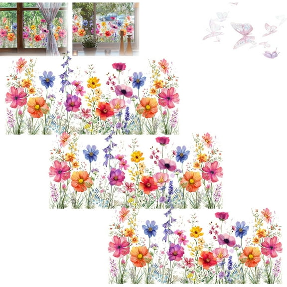 Colorful Floral Bouquet Window Sticker, Flower Window Clings for Glass Windows, Floral Pattern Window Sticker, Reusable Double-Sided Flower Window Clings, for Home Office Decor