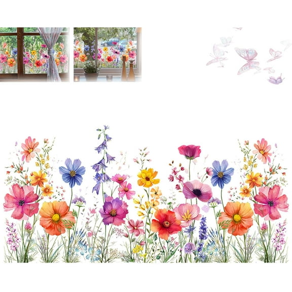 Colorful Floral Bouquet Window Sticker, Flower Window Clings for Glass Windows, Floral Pattern Window Sticker, Reusable Double-Sided Flower Window Clings, for Home Office Decor